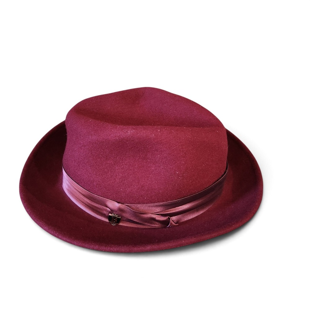 Bruno Capelo Mens Burgundy Wool Fedora Hat Giovani Collection Large Burgundy